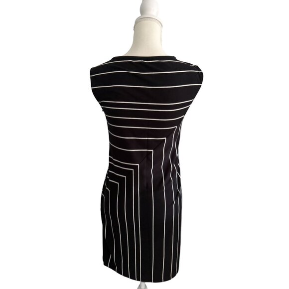 WHITE HOUSE BLACK MARKET WHBM Black White Geometric Everyday Cotton Blend Dress - Picture 5 of 7